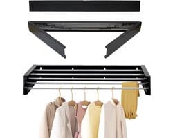 FitFusionHome Wanddroogrek – Droogrek - Inklapbaar Droogrek - Wasrek Hangend - Uitschuifbaar - Muurdroogrek - 4m Drooglengte - 80 cm - 4m Drooglengte - Zwart