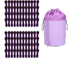 96 Softgrip Waslijnklemmen met Spiraalveren - Paars en Antraciet - Inclusief Canvas Opbergzak — afbeelding 1