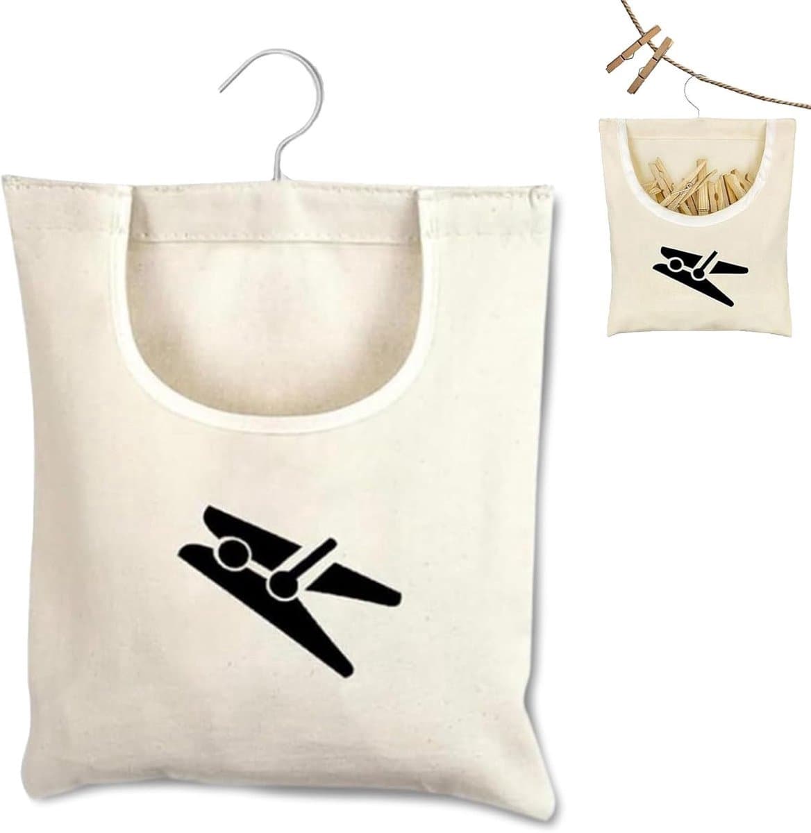 Wasknijperzak - Kaki - 32 x 28 cm - Duurzaam Canvas met Draaibare Haak - Voor Thuis en Reizen — afbeelding 1