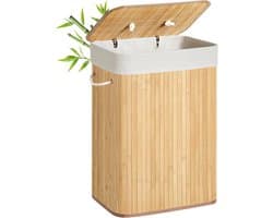 Nancy's Bamboe Wasmand Met 1 Vak - 72L - Wasmanden - Wasmanden Met Deksel - Bruin - 40 x 30 x 60 cm