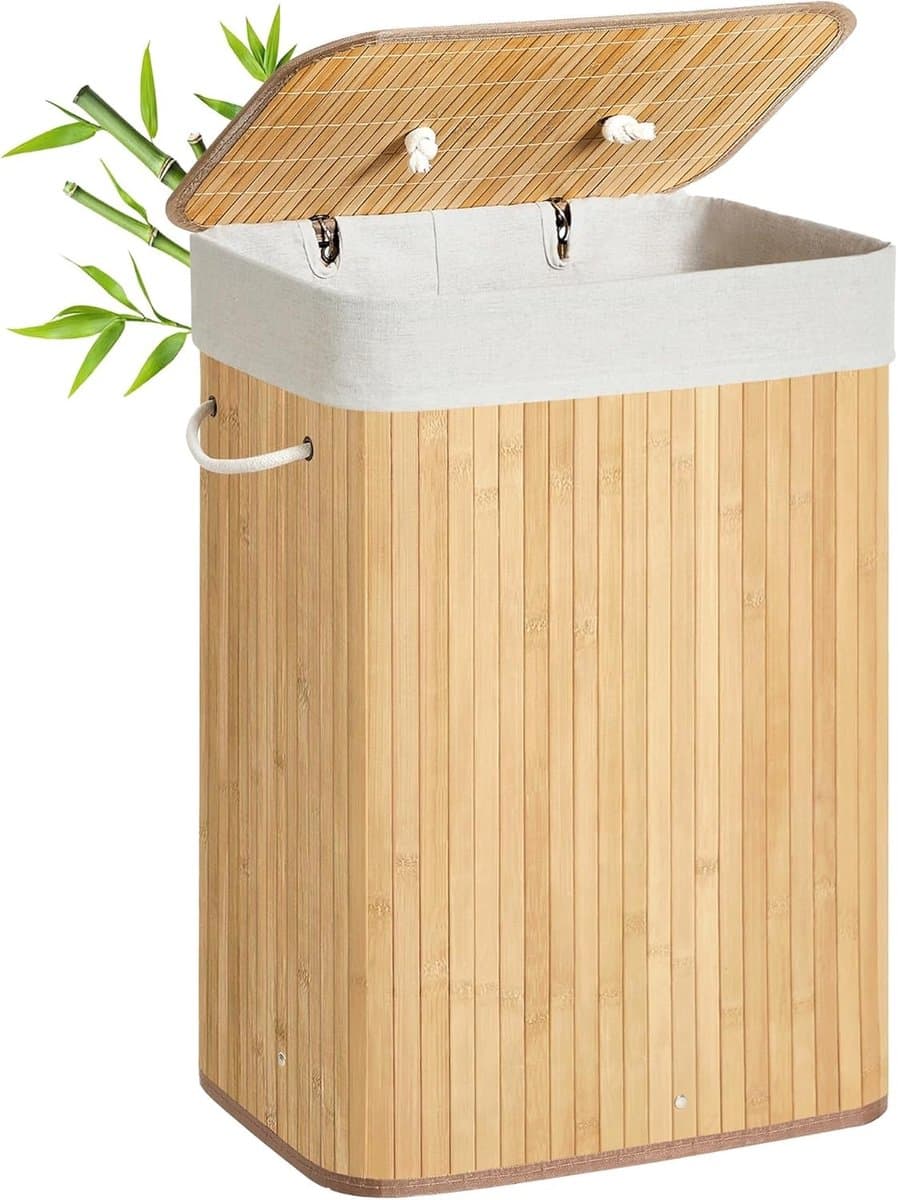 Nancy's Bamboe Wasmand Met 1 Vak - 72L - Wasmanden - Wasmanden Met Deksel - Bruin - 40 x 30 x 60 cm — afbeelding 1