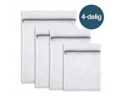 DIVERZA Waszakken Set 4-delig – Waszak voor Wasmachine – Beschermt Kleding – Fijnmazig Gaas – Met Ritssluiting – 1 Groot 2 Middel 1 Klein – Wit