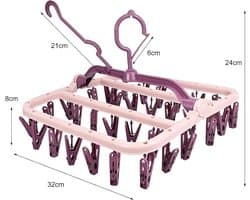 Wasrek - droogrek inklapbaar - kunststof hangdroger met 32 wasknijpers - droogrek hangend - babykleding, ondergoed, sokken - droogrekken - roze — afbeelding 1
