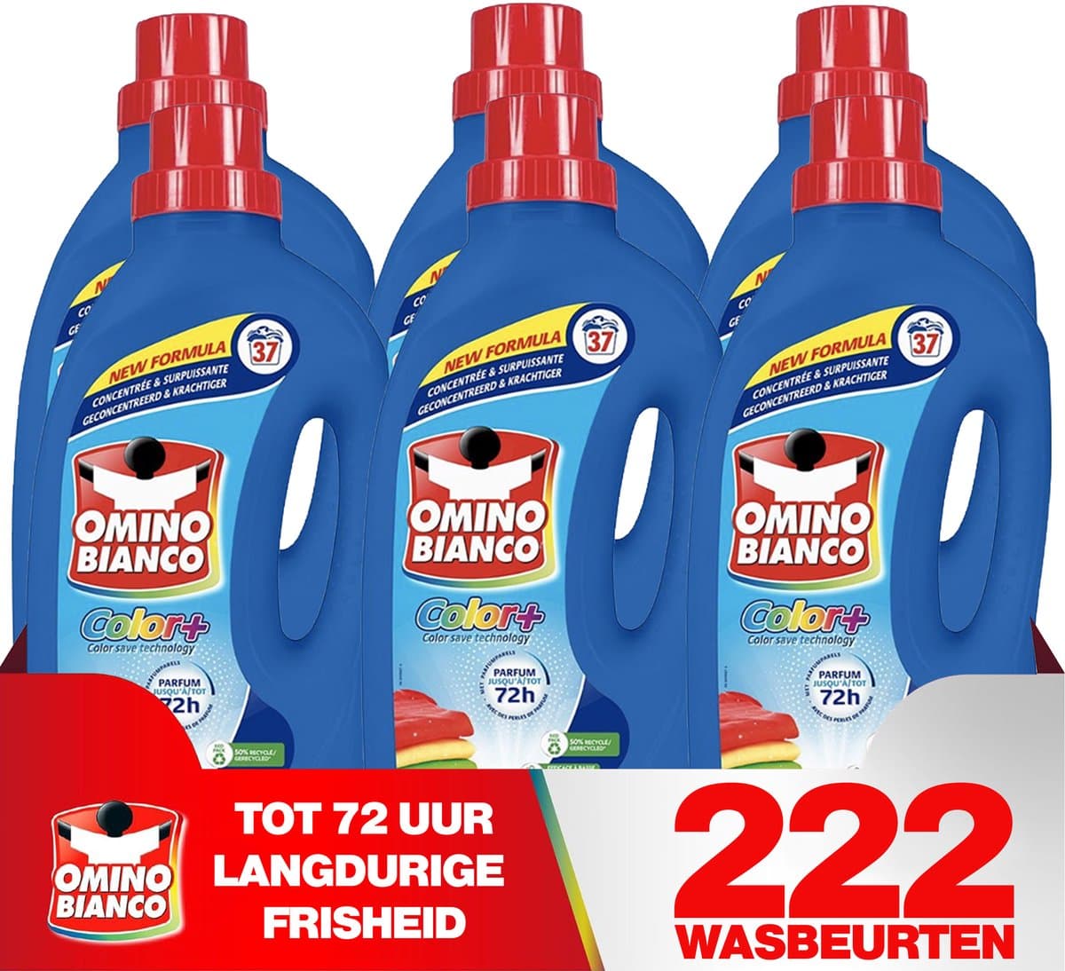 Omino Bianco Color+ - Vloeibaar wasmiddel - Voor gekleurde was - 6 x 1.48 L - Geconcentreerd — afbeelding 1