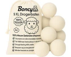 Boncy® Drogerballen - 9 Stuks XL Droogballen voor Wasdrogers - 100% Nieuw Zeelandse Schapenwol Wasdrogerballen - Energiebesparend & Duurzaam Cadeau - Wasballen voor Wasdroger Droogtrommel - Dryer Balls Wol Droger Ballen - Wasbol Wasbollen - Wit — afbeelding 1