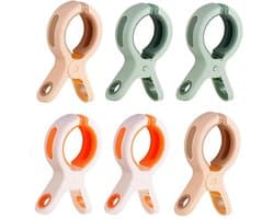 Allecto Plus - Grote wasknijpers 6 stuks voor strand en zwembad - Sterke handdoekclips - Winddicht - Kunststof clips