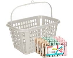Plasticforte Wasknijpers pakket van 60x stuks - plastic - met ophangmandje aan haak 7 cm - was ophangen - multi kleuren mix