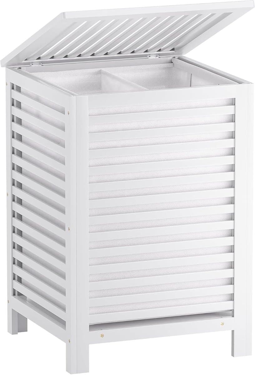 Dubbele Wasmand met Deksel - Bamboe Kledingverdeler - 120L Wit — afbeelding 1