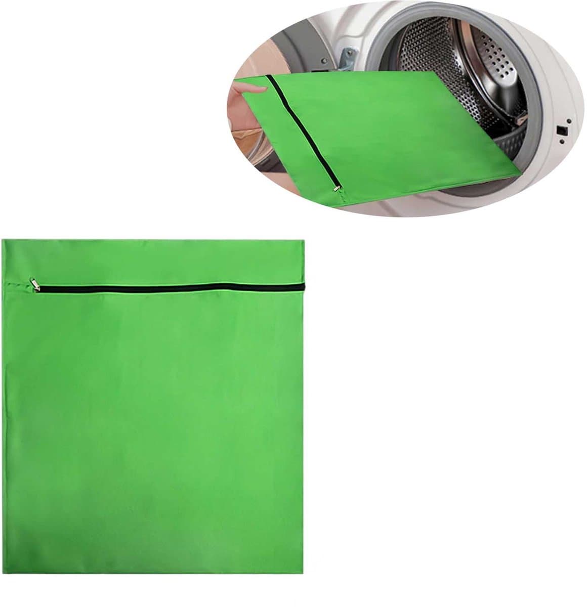 Waszak voor huisdieren - 70x80cm - met rits - geschikt voor wasmachines - vangt dierenharen op - groene waszak voor huisdieren - waszak van polyester - voorkomt dat de waszak verstopt raakt door dierenharen - geschikt voor honden en katten — afbeelding 1
