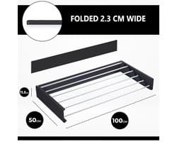 Famanu - Wanddroogrek – Droogrek – Wasrek – Inklapbaar Droogrek – Aluminium (Zwart, 100 x 50 cm) — afbeelding 1