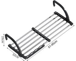 Famanu - Radiator-wasdroger, balkonwasdroger, wasdroger aan de muur, opvouwbaar wasrek, roestvrij staal, uittrekbaar, hangdroger (51-95 cm), winddichte sokkenhanger inbegrepen. — afbeelding 1