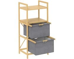 HOMCOM-Wäschekorb-Bambus, Polyester-44L x 34B x 96H cm-Naturholz
