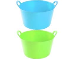 Voordeelset van 2x stuks kunststof flexibele emmers/wasmanden/kuipen van 56 liter in het blauw en groen