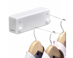 ENISTO® Waslijn - Uittrekbare waslijn - Dubbele lijn - 8,4 meter (2 x 4,2 meter) - Wit - Alternatief droogrek - Wanddroogrek - Waslijndraad uittrekbaar - Roldrooglijn - Wasdraad - Ruimtebesparend - Met of Zonder boren — afbeelding 1
