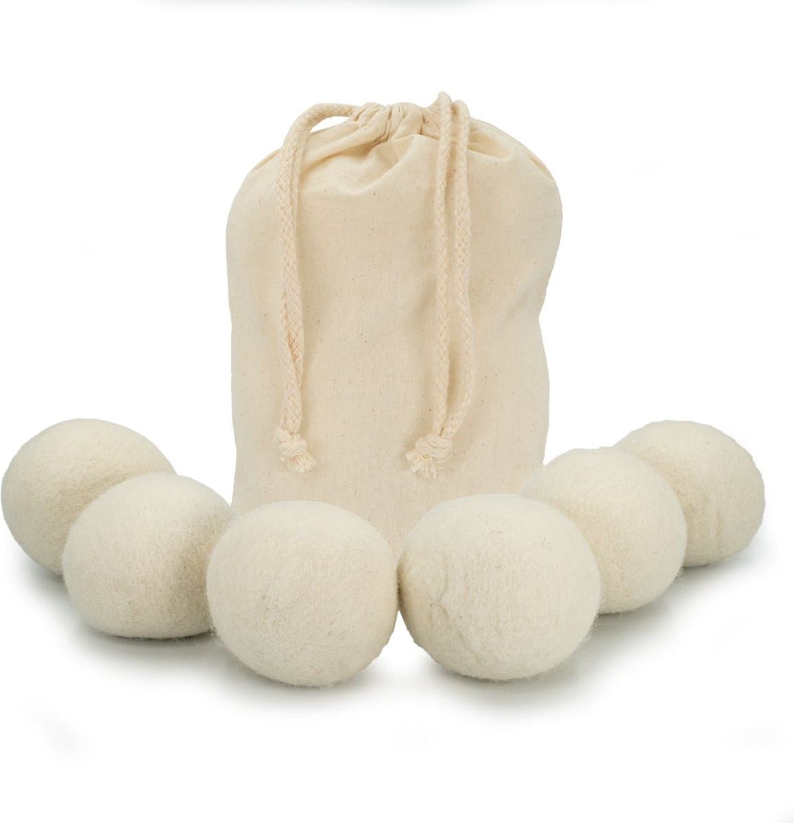 Intirilife 6-delige set Wasdrogerballen van 7 cm diameter witte katoenen - Om de droogtijd te verminderen elektriciteitsverbruik slijtage en kreukels — afbeelding 1