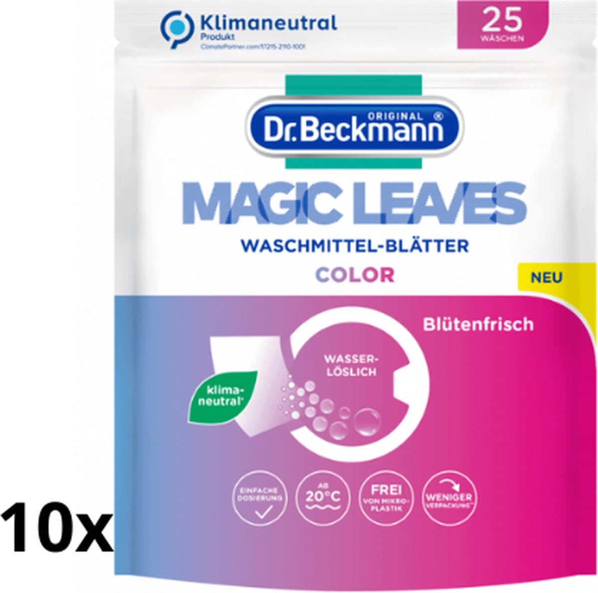 10x Dr. Beckmann Magic Leaves Color - 10x25 wasvellen - 250 wasbeurten - Wasmiddel bladen - Milieuvriendelijk — afbeelding 1