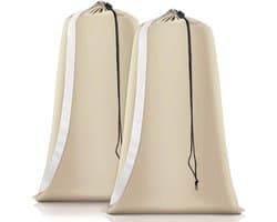 Waszakken 2 Stuks - 70x100cm Waszak Groot - Waszak Wasmachine - met Trekkoord - Opvouwbaar - voor Vuile Was, Perfect voor Slaapzalen en Op Reis - Beige