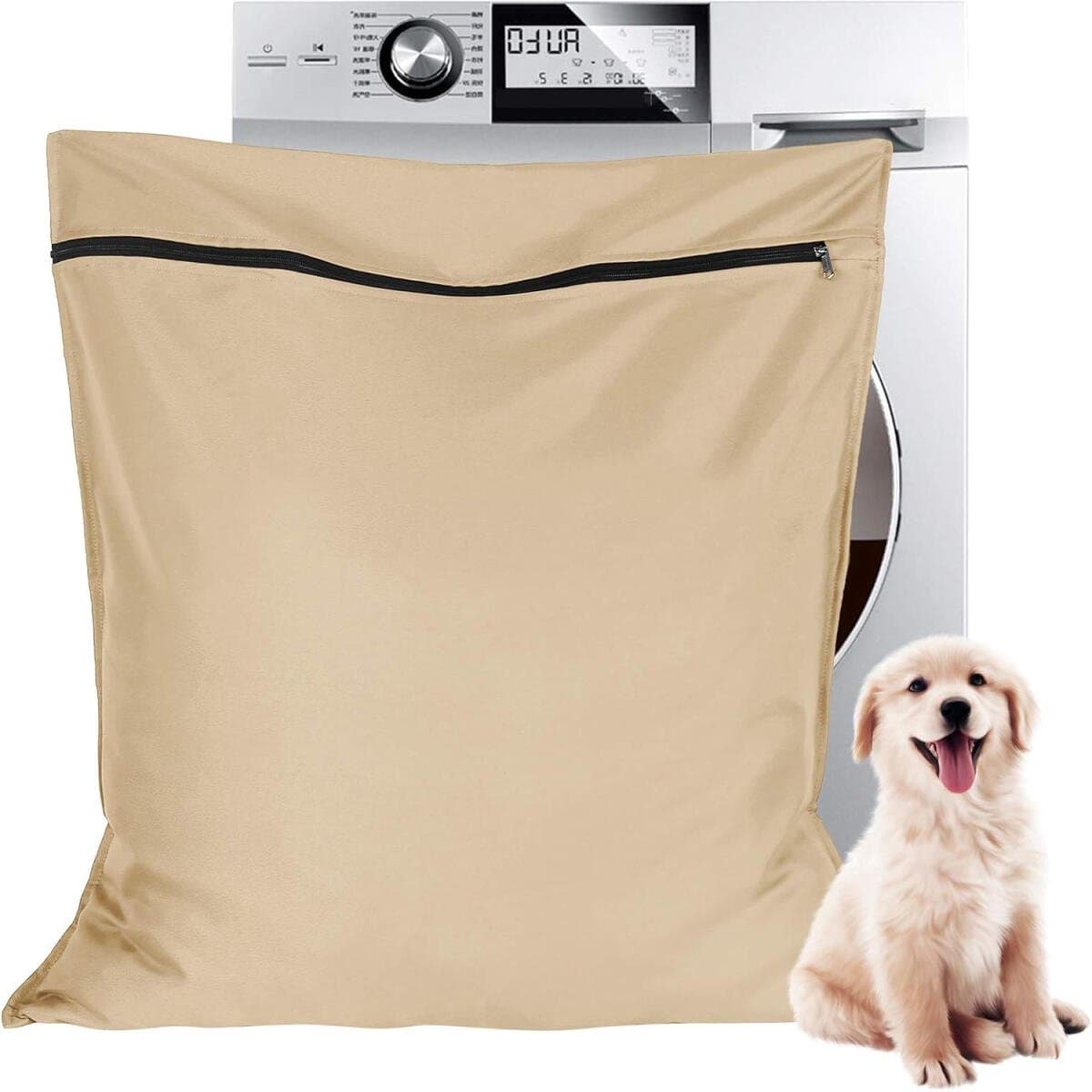 Waszak voor huisdieren - 70*80 cm - Waszak - Polyester waszak - Grote waszak - met rits - Huisdierbenodigdheden - voorkomt dat dierenhaar de wasmachine blokkeert - voor honden, katten en paarden - wit — afbeelding 1