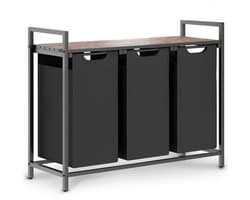 O'DADDY® Wasmand 3 vakken – wassorteerder - wasmanden - wasbox - wasmand bruin - wasmand - wasmanden bruin - 114 liter - 3 zakken - uitschuifbaar met plank - 92.5 x 33 x 71 cm