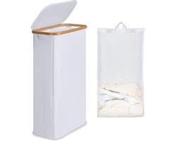 Slanke Wasmand met Deksel - Hoge Smalle 63L Opvouwbare Wasmand voor Vuile Kleding