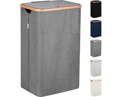 Grijze Wasmand met deksel en handgrepen XXL 100 L - Lonbet - grote wasmand wasbak Laundry basket with lid & handles