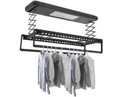 Amolass - Droogrek Elektrisch - Plafonddroogrek - Met Afstandsbediening - LED-Verlichting - Modern Design - Zwart - 250x56x110cm