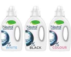 Neutral 0% - Vloeibaar Wasmiddelpakket - Wit + Zwart + Kleur - Parfumvrij - Voordeelverpakking - 3 flessen - 60 wasbeurten