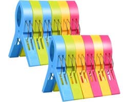 Vitdipy - 12 stuks - Grote knijpers - Gekleurd - 12 cm - Plastic - Extra lang en stevig - Handdoeken/Badlakens knijpers