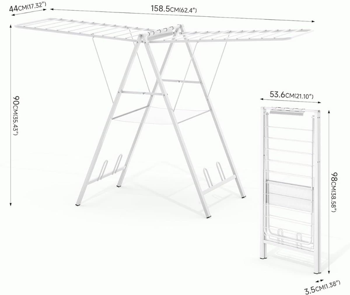 DailySupplies® Droogmolen met Voet voor Camping & Thuis - Wasrek Staand - Droogrek Inklapbaar - Wit — afbeelding 1