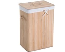Pugsdrly Smalle wasmand met deksel 72 l Wasmand met handgreep, uitneembare waszak, wasbox voor wasruimte slaapkamer badkamer natuur