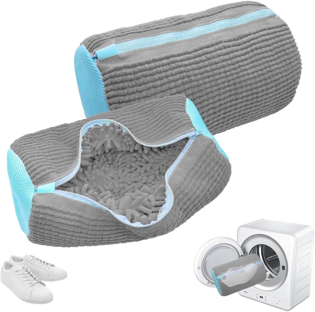QTTVBTNA -2 Stuks Schoenwaszak voor Wasmachine – Herbruikbare Wastas met Verborgen Rits, Anti-Vervorming & 360° Bescherming – Waszak voor Alle Schoenmaten en -Soorten, Grijs — afbeelding 1