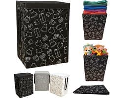Lexorion Opbergmand - Opbergmand - Speelgoedmand Kinderen - Opbergmand met deksel - Opbergmanden - Opbergmand kinderkamer - Opbergmand speelgoed - Wasmand Opvouwbaar - Stijlvolle Kledingmand - 57L Wasmand - Zwart