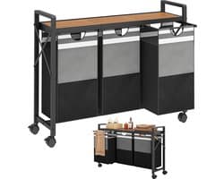 ApexArte® Wasmand 3 Vakken - Wassorteerder - 150L - Zwart met Grijs