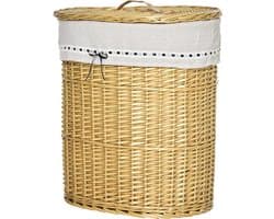 HOMCOM - Rieten Wasmand - met Deksel - Afneembare Waszak