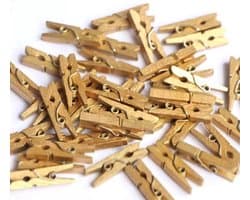 Kleine houten mini knijpers - 50 STUKS - Goud - Knijpertjes - Fotoknijpers - Geboorte wasknijpers - 2.5 CM - Kaartknijpers - Foto knijpers - Knijper om foto's aan op te hangen - Fotohouder - Knijpers - Wasknijpers - Kerstkaart hangers - Decoratie — afbeelding 1