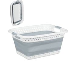 opvouwbare wasmand - met handgreep - kunststof en siliconen - 37 liter - grijs