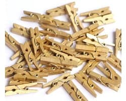 FSW-Products - Kleine Houten Mini Knijpers - 50 Stuks - Kaart Was Knijpertjes - Goud - Foto Knijpers - Polaroid - Geboorte Wasknijpers - Kaartknijper