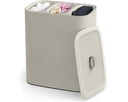 VALI® Wasmand - 90L - Wasmand met Deksel - Wasmand 3 Vakken Beige - 40cm x 59cm x 71cm