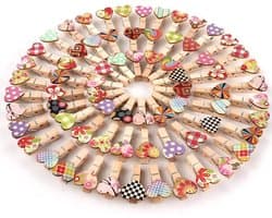 Mini wasknijpers 100 stuks - Houten clips met hartjes - Schattig en kleurrijk - Perfect voor knutselen - ShopVlot