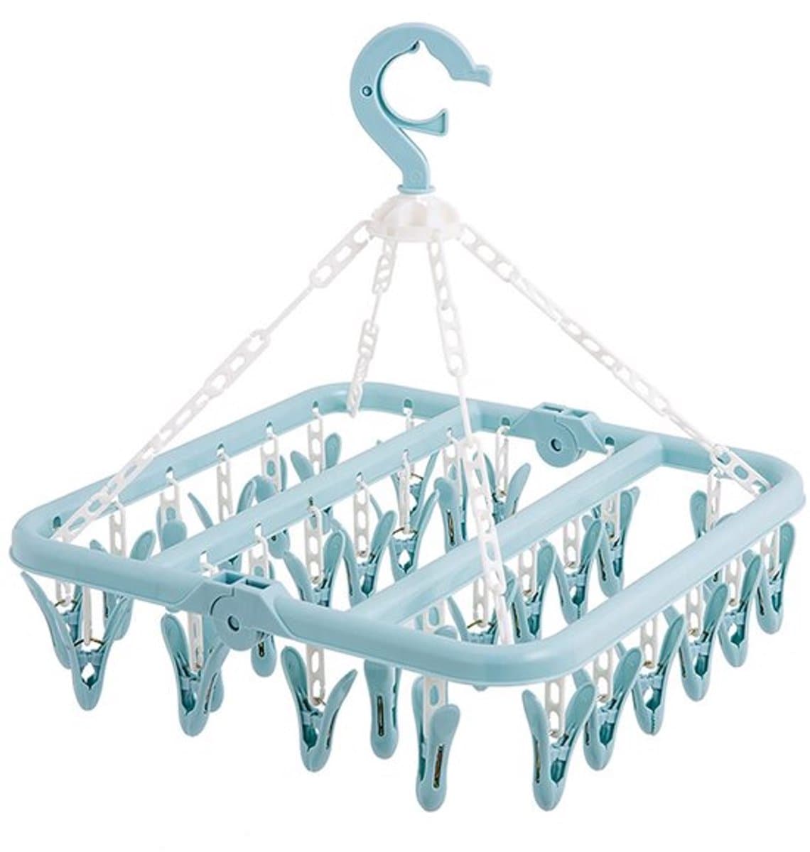 Washanger Winddicht - Opvouwbaar Droogrek - 32 Clips met Antisliptanden - Lichtgewicht Hanger - Geschikt voor Camping - Ruimtebesparend Ontwerp - Waslijn — afbeelding 1