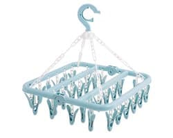 Washanger Winddicht - Opvouwbaar Droogrek - 32 Clips met Antisliptanden - Lichtgewicht Hanger - Geschikt voor Camping - Ruimtebesparend Ontwerp - Waslijn