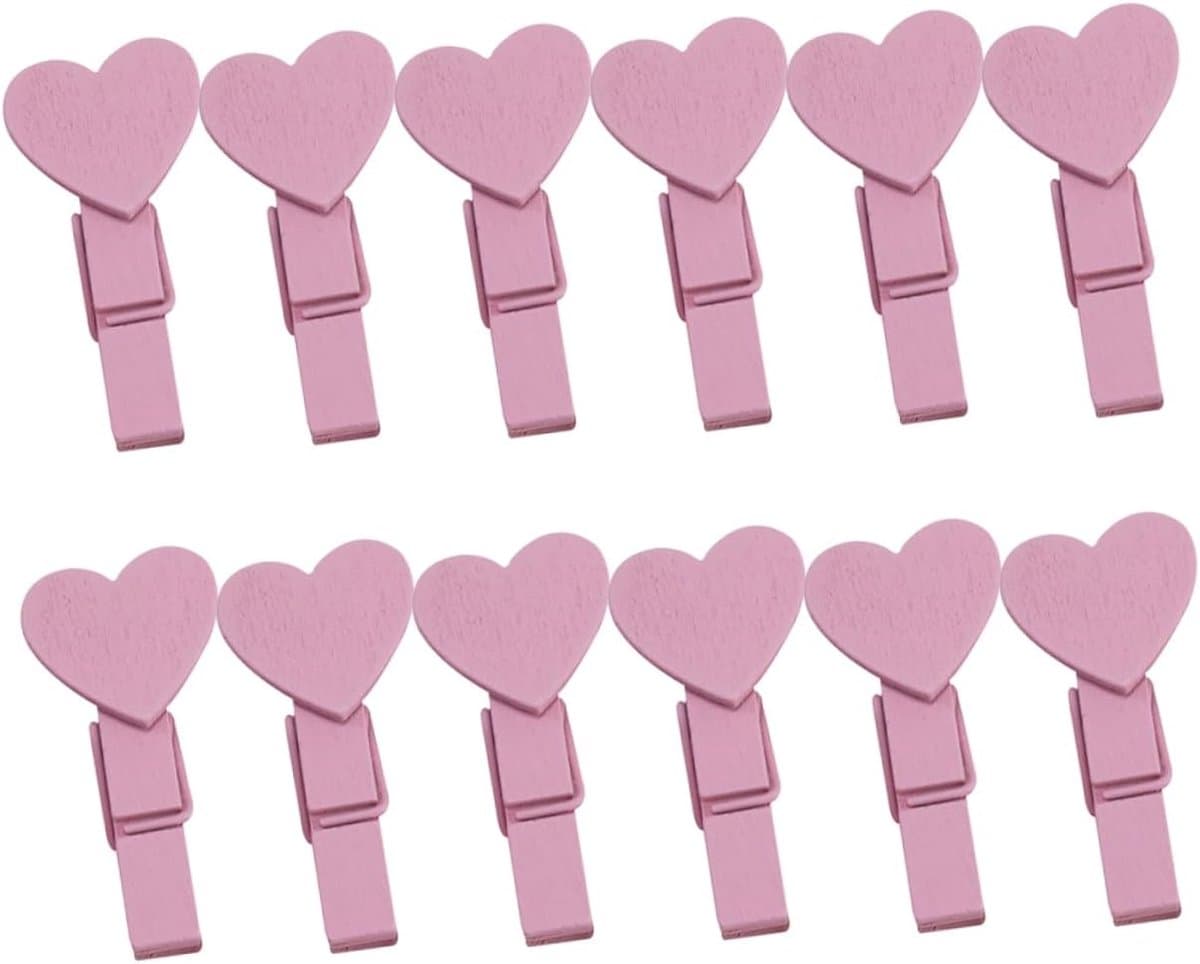 Hart Decoratie Clips - Mini Wasknijpers Hout - Foto's Ophangen - Hartvormig Ontwerp - 3.5 cm - Roze — afbeelding 1