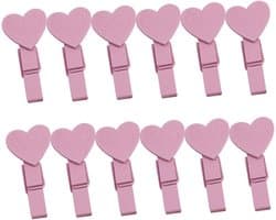 Hart Decoratie Clips - Mini Wasknijpers Hout - Foto's Ophangen - Hartvormig Ontwerp - 3.5 cm - Roze
