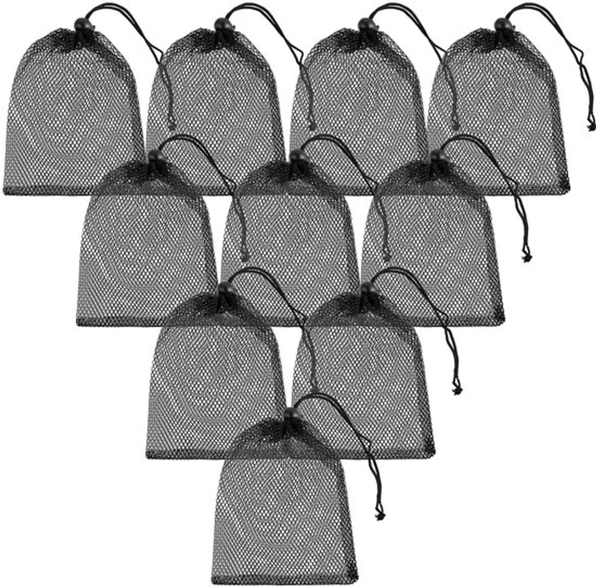 TIESOME 10 stuks kleine nylon mesh trekkoordtas, zwarte mesh trekkoordtas reiszakken mesh opbergzak mesh trekkoord waszak voor wassen strandspecelgoed schelpen verzamelen golf 20 x 15 cm — afbeelding 1