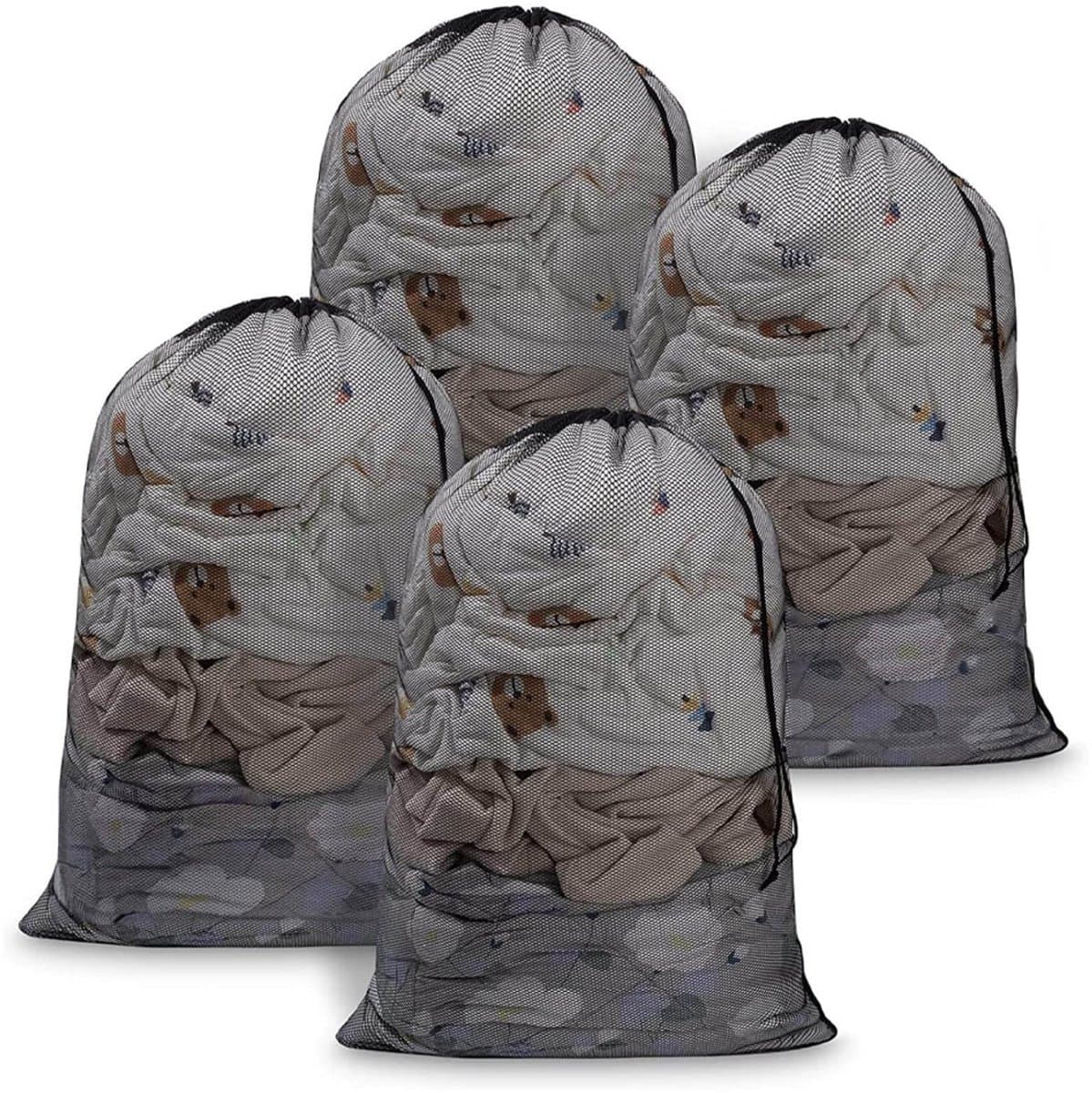 OUYLAF Set van 4 Waszakken - waszak groot - 60*90cm - waszakken voor wasgoed - waszakken vuile was - waszakken groot -Zwart — afbeelding 1