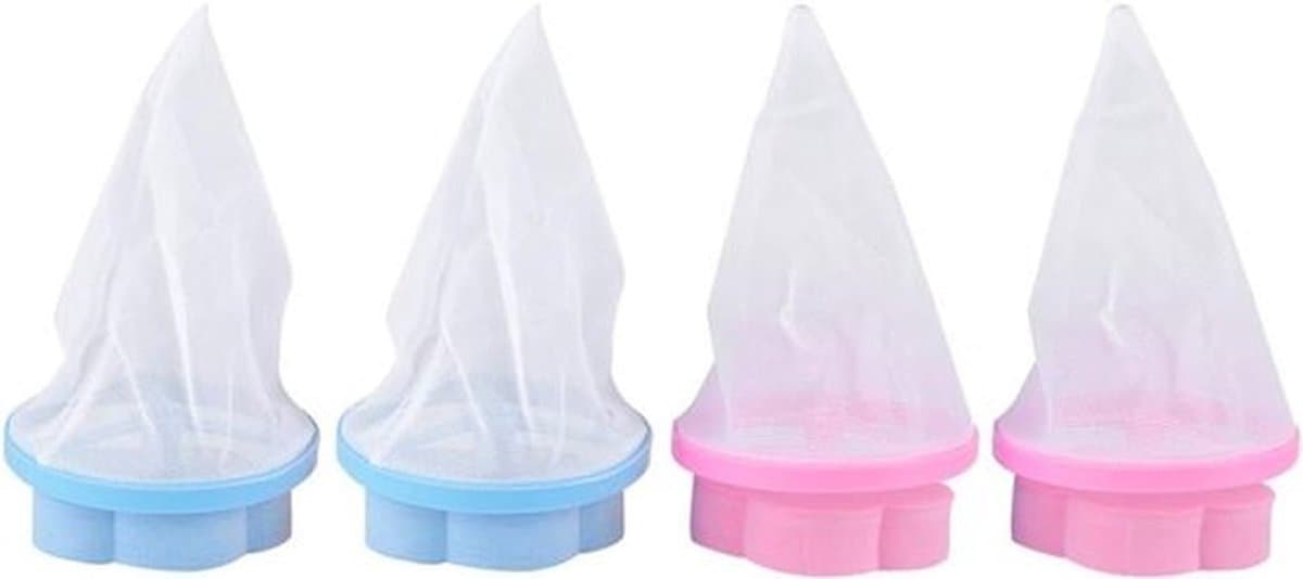 Vierdelige Waszak voor het Verwijderen van Dierenharen - Filter Mesh Bag voor de Wasmachine in Blauw en Roze — afbeelding 1