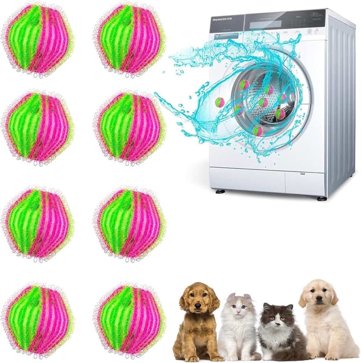 Wasmachine, 8 stuks haarvanger voor wasmachine, verwijdert dierenharen, herbruikbaar, wasbal, anti-haarbal, wasmachine voor kleding en beddengoed — afbeelding 1