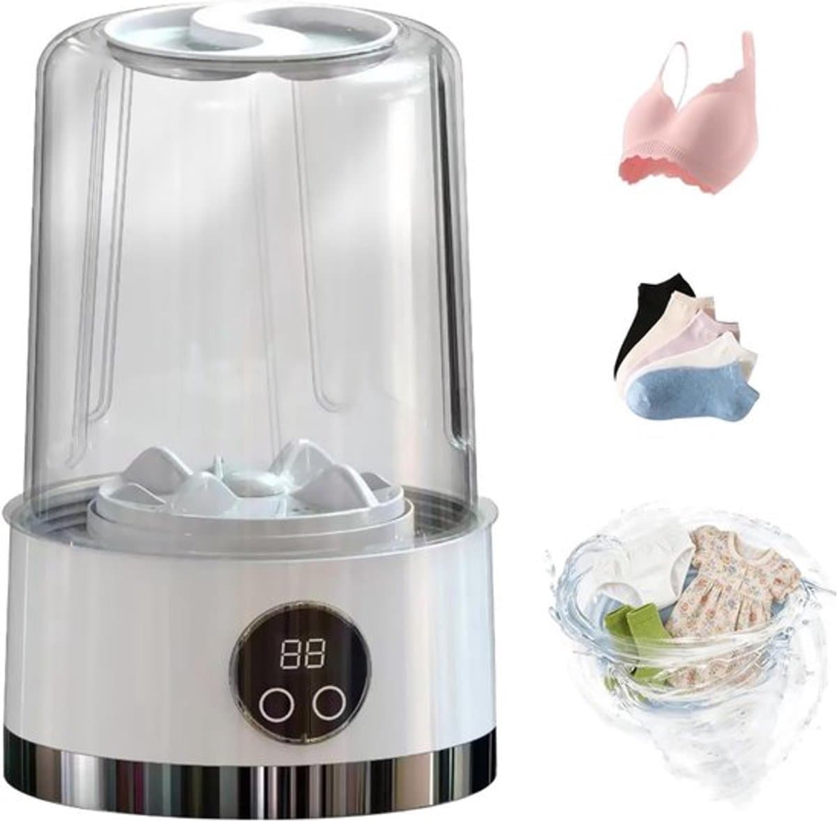 Draagbare wasmachine | Mini-wasmachine met 2 wasprogramma's | Draagbare reiswasmachine met een inhoud van 1 liter, geschikt voor babykleding, ondergoed, op reis en ideaal voor studentenkamers, campers, enz. - Wit — afbeelding 1
