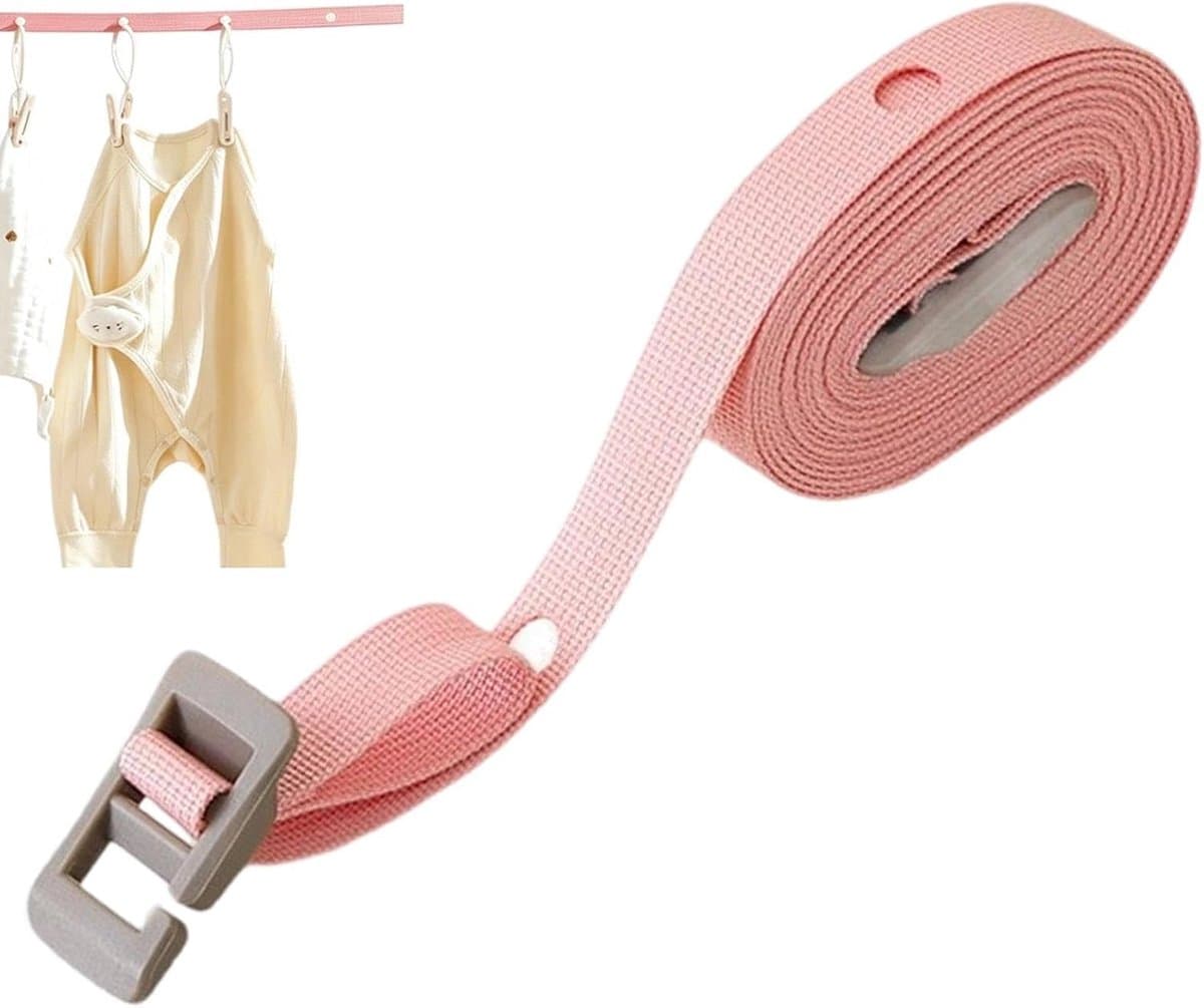 Reis Waslijn - Camping Waslijn - Kleding Drogen - Met 34 Haak Gaten - 3.5 Meter - Roze — afbeelding 1