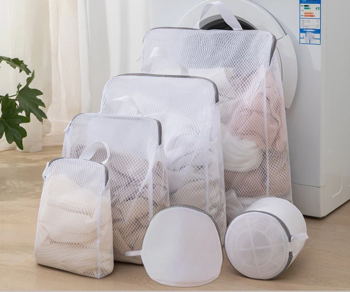 Waszakjes met rits - Waszakje bh - Waszakjes set - 3D beschermende wasnetten - BH Waszakken - Beschermende Waszak voor Delicate Kleding, Ondergoed en Reizen - Wit - 6 stuks — afbeelding 1